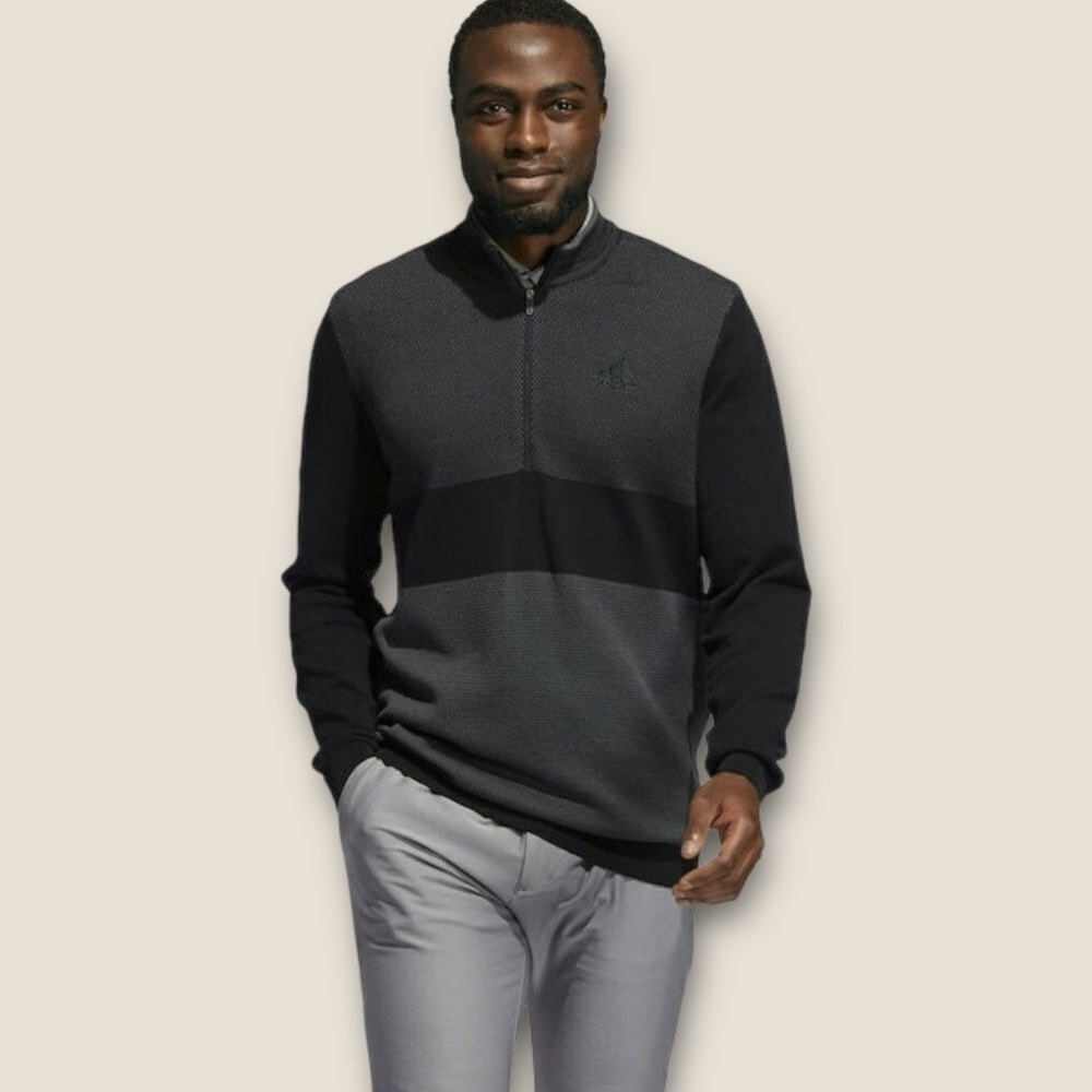 Adidas Golf Sport 1/4 Zip Sweater Black Gray XL